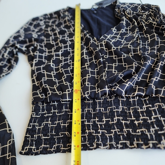 NWT Haver London Top Womens Black Beige Gold Flowy Puff Sleeve Smocked Waist S - Picture 12 of 15